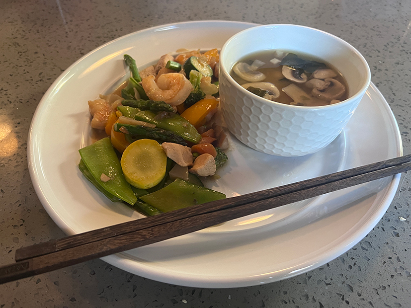 Shrimp and Chicken Stir Fry with Miso Soup